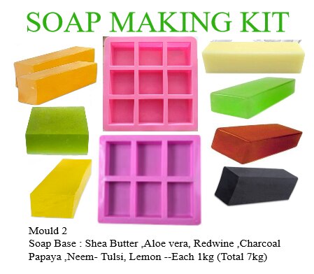 2 Mould , 7 Types Of Soap Base (Soap Making Kit) - Bath Soap